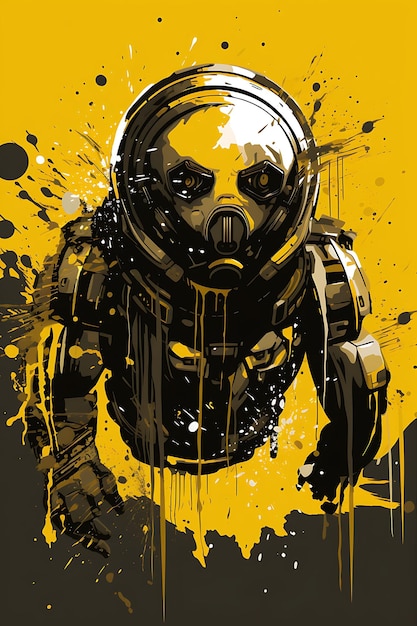 爆発物処理ロボット - 黄色と黒のポスターデザイン 2D A4 クリエイティブアイデア