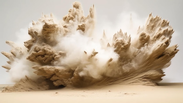 사진 깨한  캔버스에 건조한 강 모래의 폭발적인 방출은 복잡한 텍스처와 건조한 본질을 묘사하며 자연의 힘과 예술을 전달하는 데 이상적입니다.