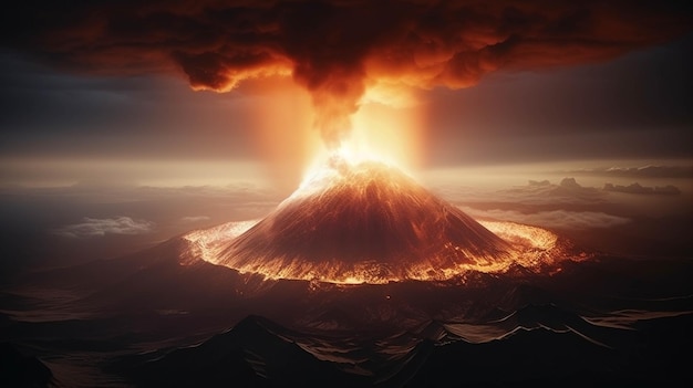 Взрывная вулканическая активность огненная сцена извержения Фотография высокой четкости творческие обои