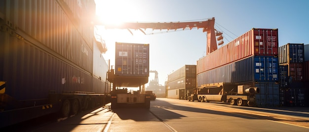 Exporteer importverzending in de haven met zeecontainer onder het zonlicht