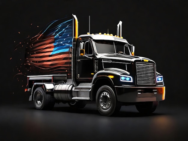 Photo exposure of an blue american truck on a black background ai generative