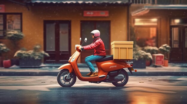 express delivery man going to delivery with his bike