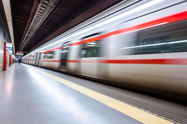 Express train in business center with motion blurred background