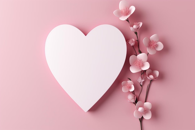 Express your affection with a paper card featuring a heart and pink bloom