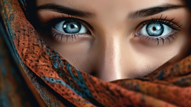 Expressieve ogen van een oosterse vrouw in een hoofddoek
