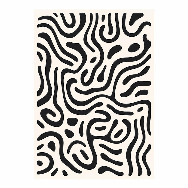 Expressieve zwart-witte abstracte Doodle-poster met organische vormen