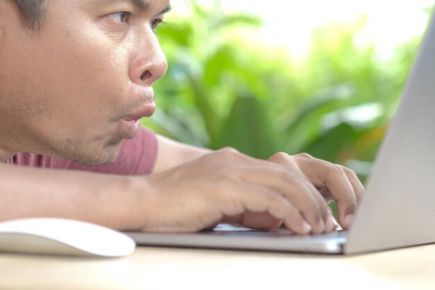 The expression of men When working in front of a computer