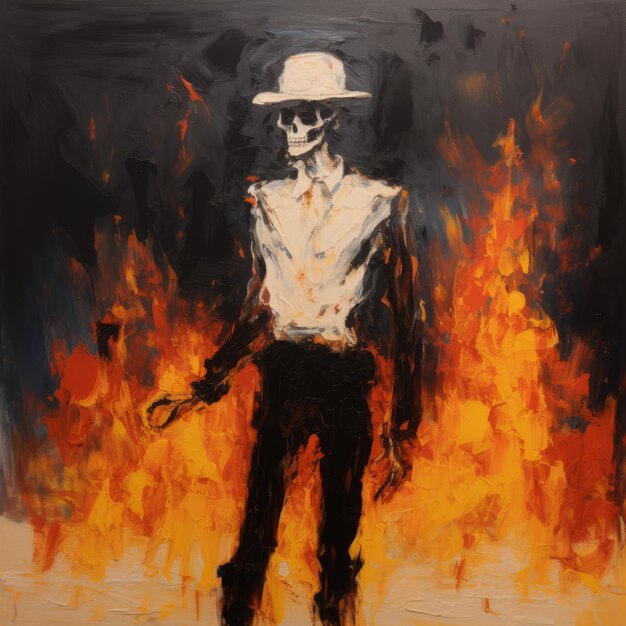 Expressionism Skeleton In Fire Lil Nas X Inspired Art With Meticulous Detail