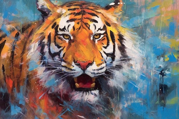 Expressionistic painting of a tiger focusing on capturing its energy and intensity