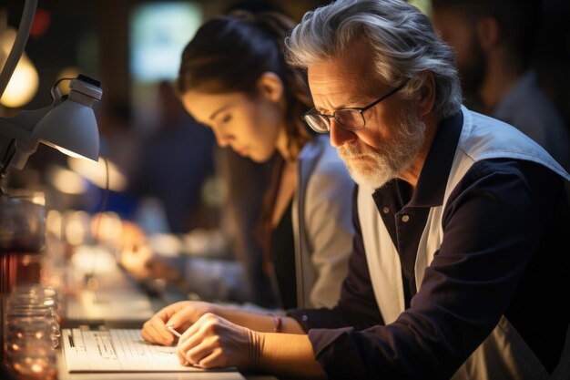 Photo expressions of determination and focus on a group of scientists working on importa generative ia