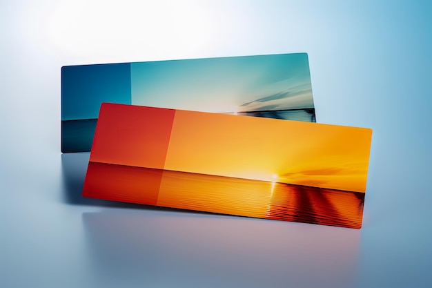 鮮やかで対照的な色のバウチャーやギフトカードの表現力豊かな 3D 写真プリント