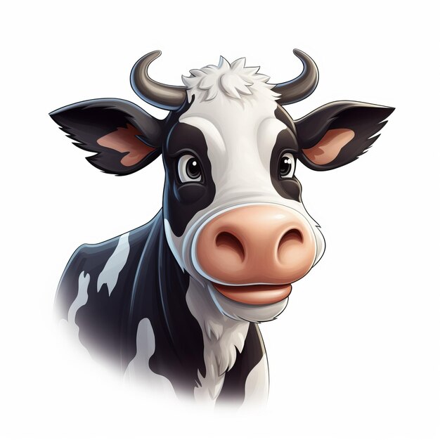 Photo expressive black and white cow detailed 32k uhd flat shading illustration