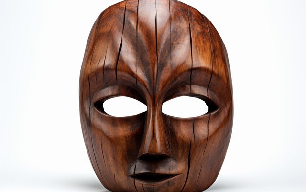 Expressive Carved Mask Art on White Background