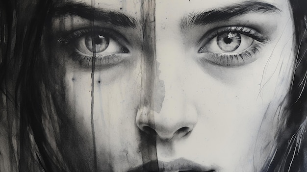 Expressive Charcoal Artwork and Watercolor Image