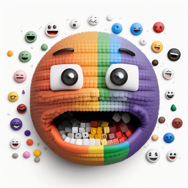 Foto emoticon espressivo emoji di faccia colorato con inchiostro