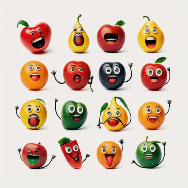 Foto emoticon espressiva faccia emoji di frutta