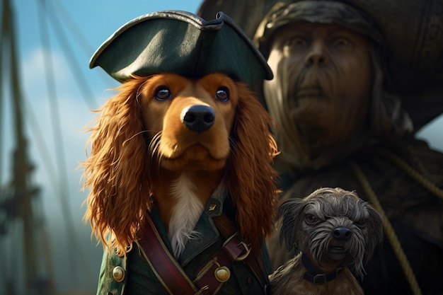 An expressive Irish Setter puppy in a pirate costu 00667 02