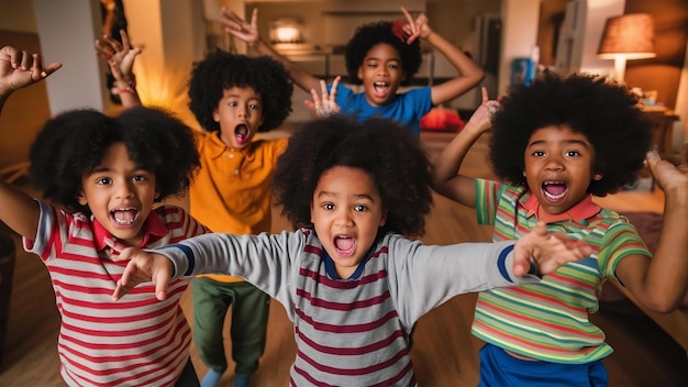 Photo expressive kids are posing in the house