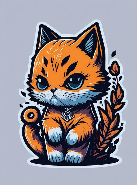 Expressive Kitten Sticker HighDetail Vector TShirt Design with Graffiti Flair