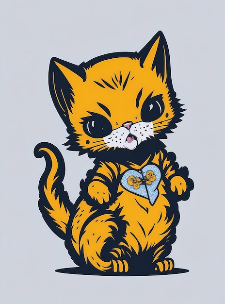 Expressive Kitten Sticker HighDetail Vector TShirt Design with Graffiti Flair