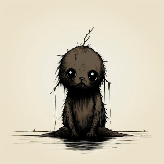 Expressive Manga Style Dark Brown Furry Creature Underwater