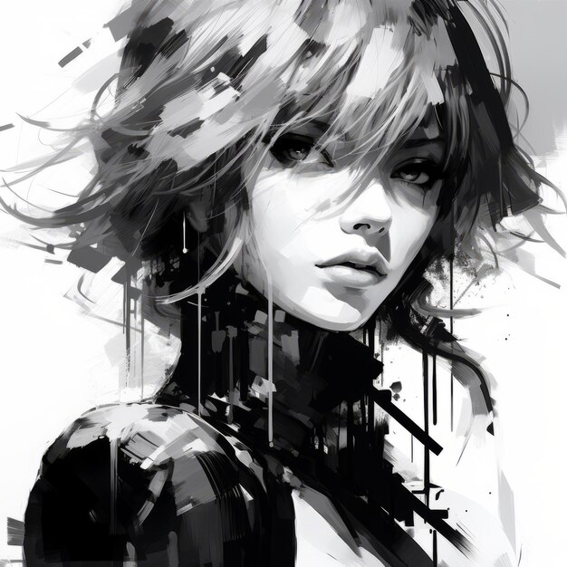 Photo expressive manga style portrait of karen in yoji shinkawa39s black and white