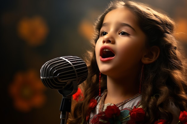 Photo expressive mexican girl singing generate ai