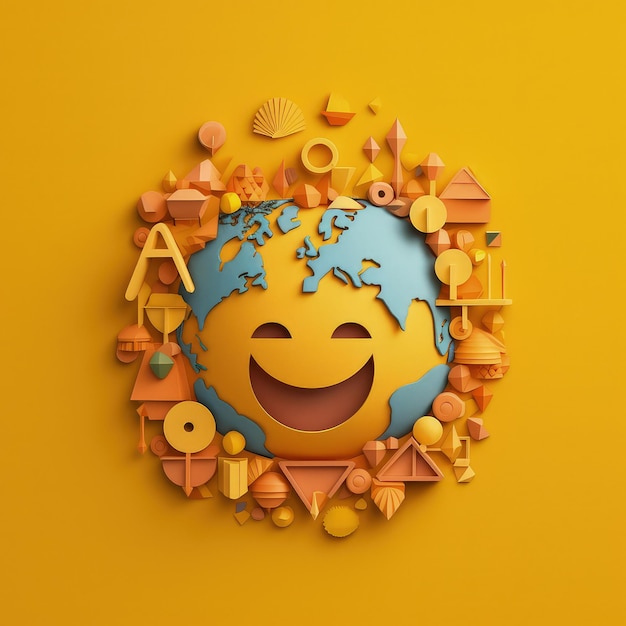 Foto tagli di carta espressivi, artigianato minimalista in 3d, illustrazione per celebrare la giornata mondiale degli emoji