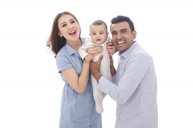 Photo expressive parents with their cute son