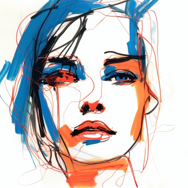 Expressive Portrait Of Woman With Orange And Blue Face