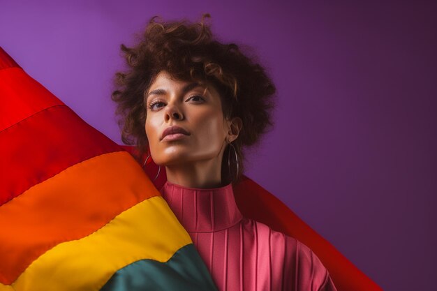 Expressive pride photo of a gay woman with a rainbow flag pride month lesbian background wallpaper