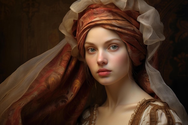 Expressive Renaissance woman portrait style Generate Ai