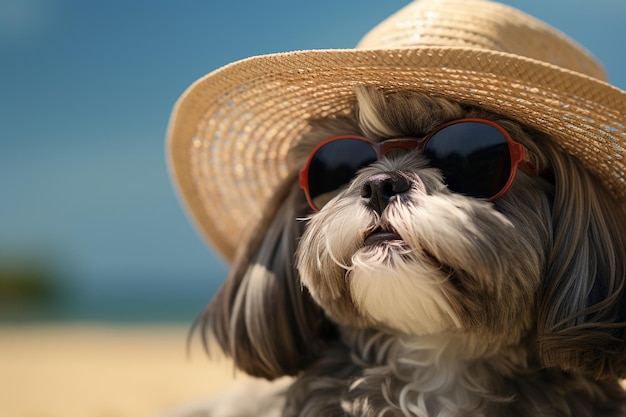 Photo an expressive shih tzu puppy wearing oversized sun 00670 02