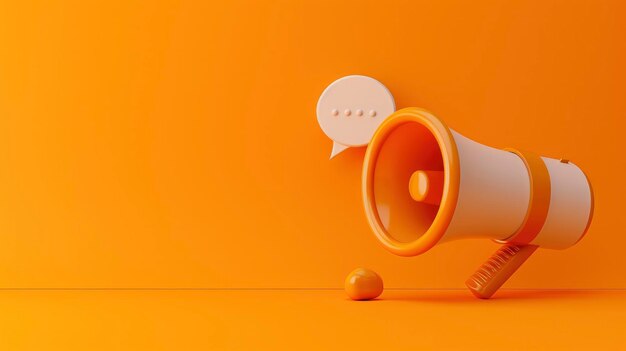 An expressive and striking 3D illustration featuring a megaphone and a speech bubble