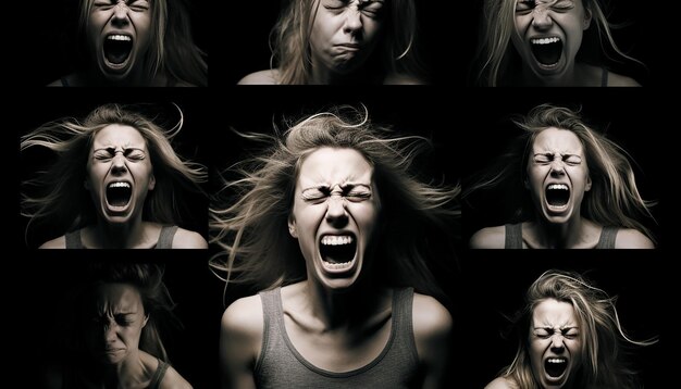 Foto una donna espressiva affronta ritratti di intense emozioni in azione