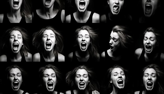 Photo expressive woman faces portraits of intense emotions in action