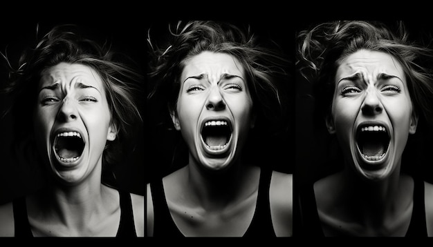 Photo expressive woman faces portraits of intense emotions in action