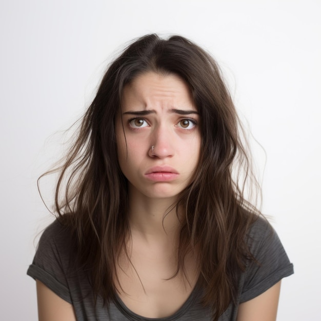 Foto ragazza espressiva in camicia grigia un ritratto iperbolico di petrina hicks