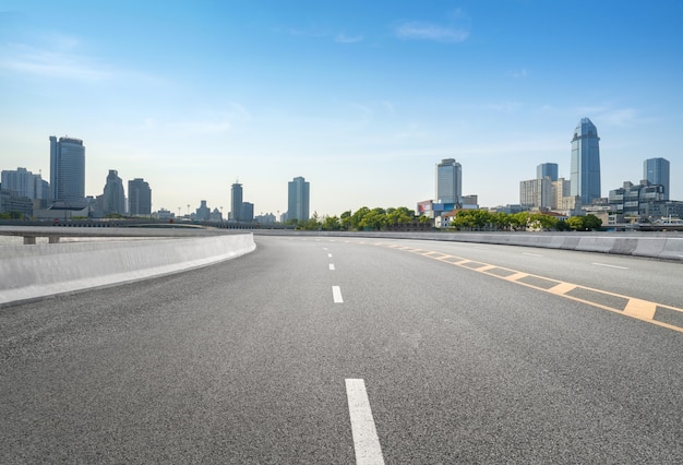 Expressway background and urban skyline