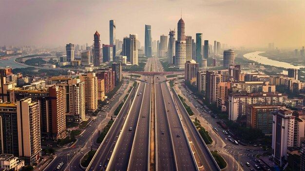 高速道路と現代都市のスカイラインは中国の重庆にある