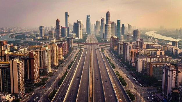 Photo the expressway and the modern city skyline are in chongqing china