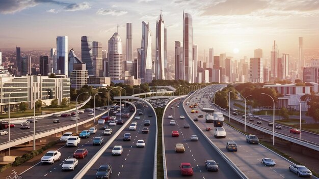 The expressway and the modern city skyline