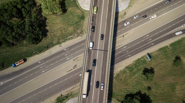 Expressway top view, Road traffic an important infrastructure in Russia, Krasnodar