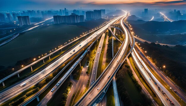 Photo expressway top view road traffic an important infrastructure
