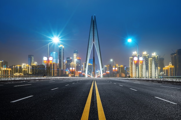 Expressway on yangtze river bridge and modern city scenery in chongqing, china