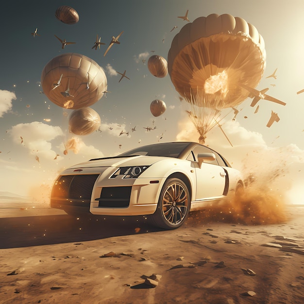 Exquise Drop Een hoogvliegavontuur van een luxe auto met parachute