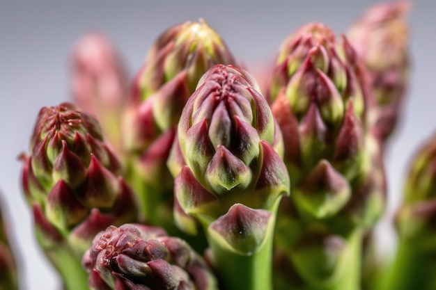 Exquise Macro Rauwe Aspergetips die ingewikkelde details en levendige groene tinten onthullen