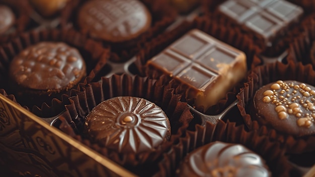 정교 한 디자인 을 가진 수공예적 인 초콜릿 의 탁월 한 종류 가 장식 된 빈티지 에 자리 잡고 있다