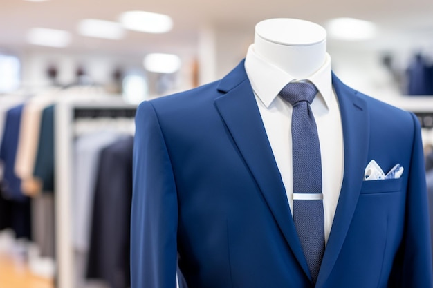 Photo exquisite blue suit on display in store with precisionist and hardedge style