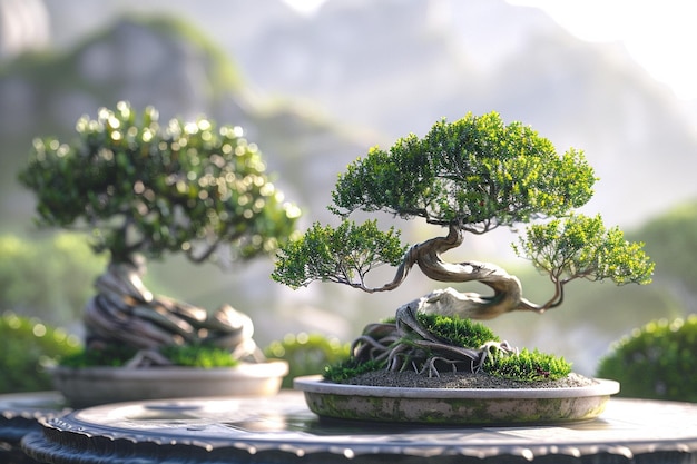 Exquisite bonsai trees meticulously pruned octane